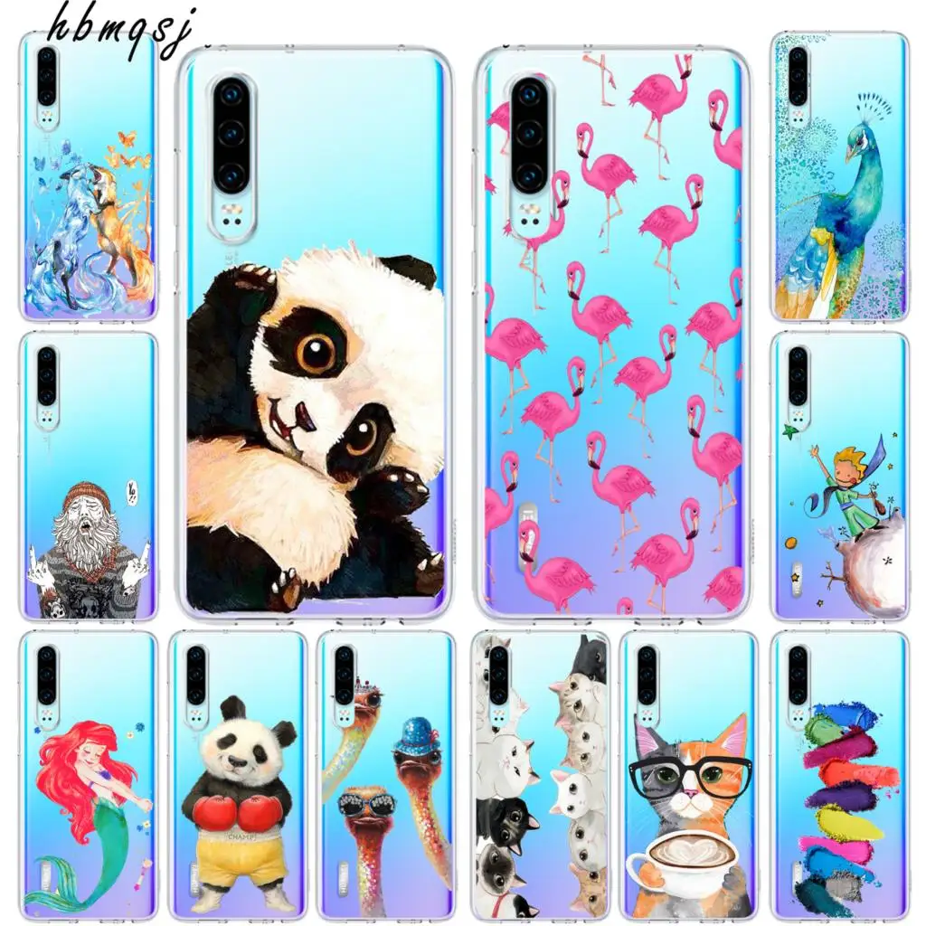 Милый чехол для huawei p30 lite силиконовый мягкий с рисунком кота панды павлина