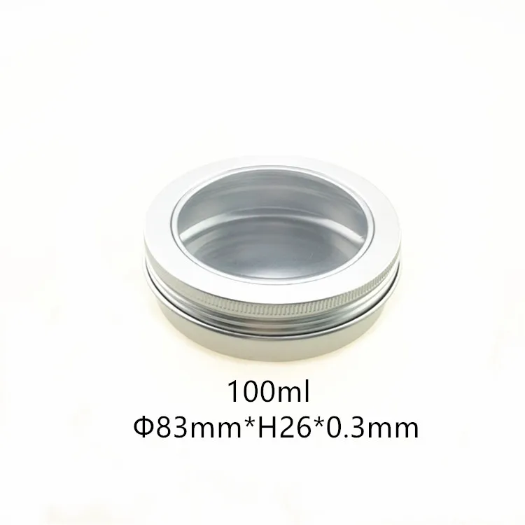 

100g 50pcs/lot Refillable empty round aluminum tin cans bottle with window lids,skylight cosmetic container box aluminum jar