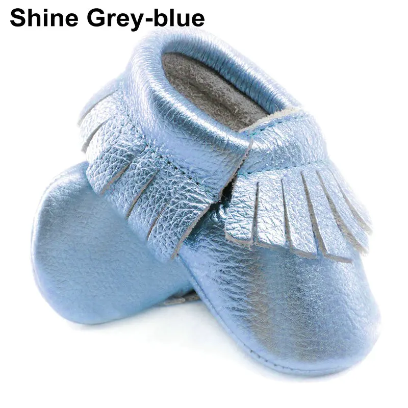 shine greyblue Мокасины для самых маленьких из натуральной кожи; мягкая детская обувь для мальчиков; обувь для первых шагов; нескользящая обувь для маленьких девочек - Цвет: shine greyblue