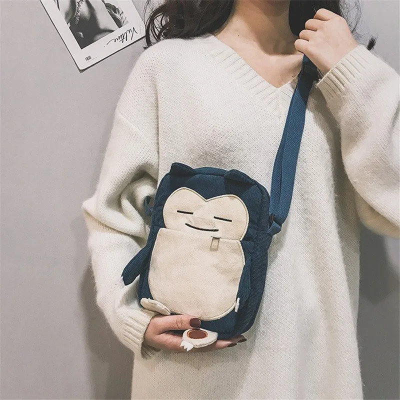 New Cute Cartoon Pokemon Pocket Monster Snorlax Corduroy Messenger Bag Embroidery Small Phone Purse Bag Toy Handbag Gift