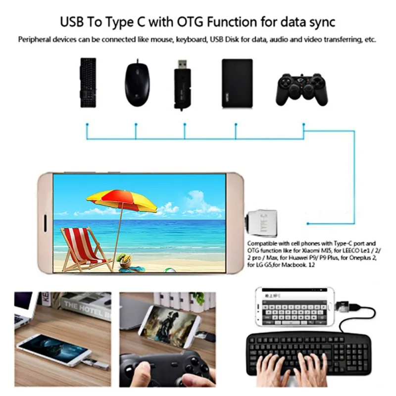 Zinc Alloy Key Chain Type-C Adapter Micro USB To Type C +USB OTG Converter For Samsung/Xiaomi/HuaWei/OnePlus Phones |