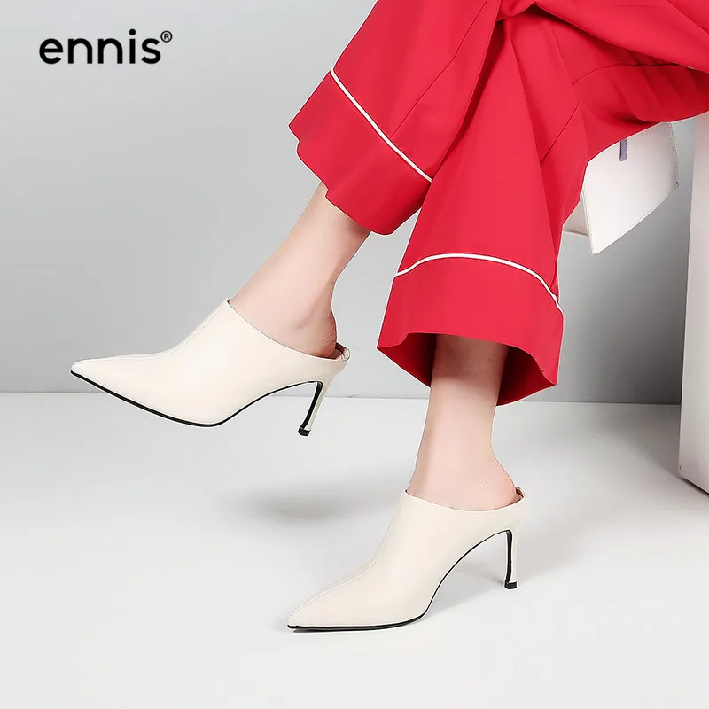 ENNIS/ г.; пикантные женские шлепанцы на высоком каблуке; весенние туфли без задника из натуральной кожи; Модные женские офисные туфли онлайн; M843