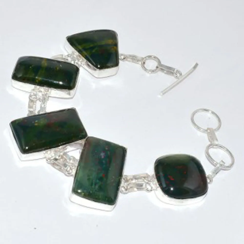 

Bloodstone Bracelet Silver Overlay over Copper, 22cm , B3198