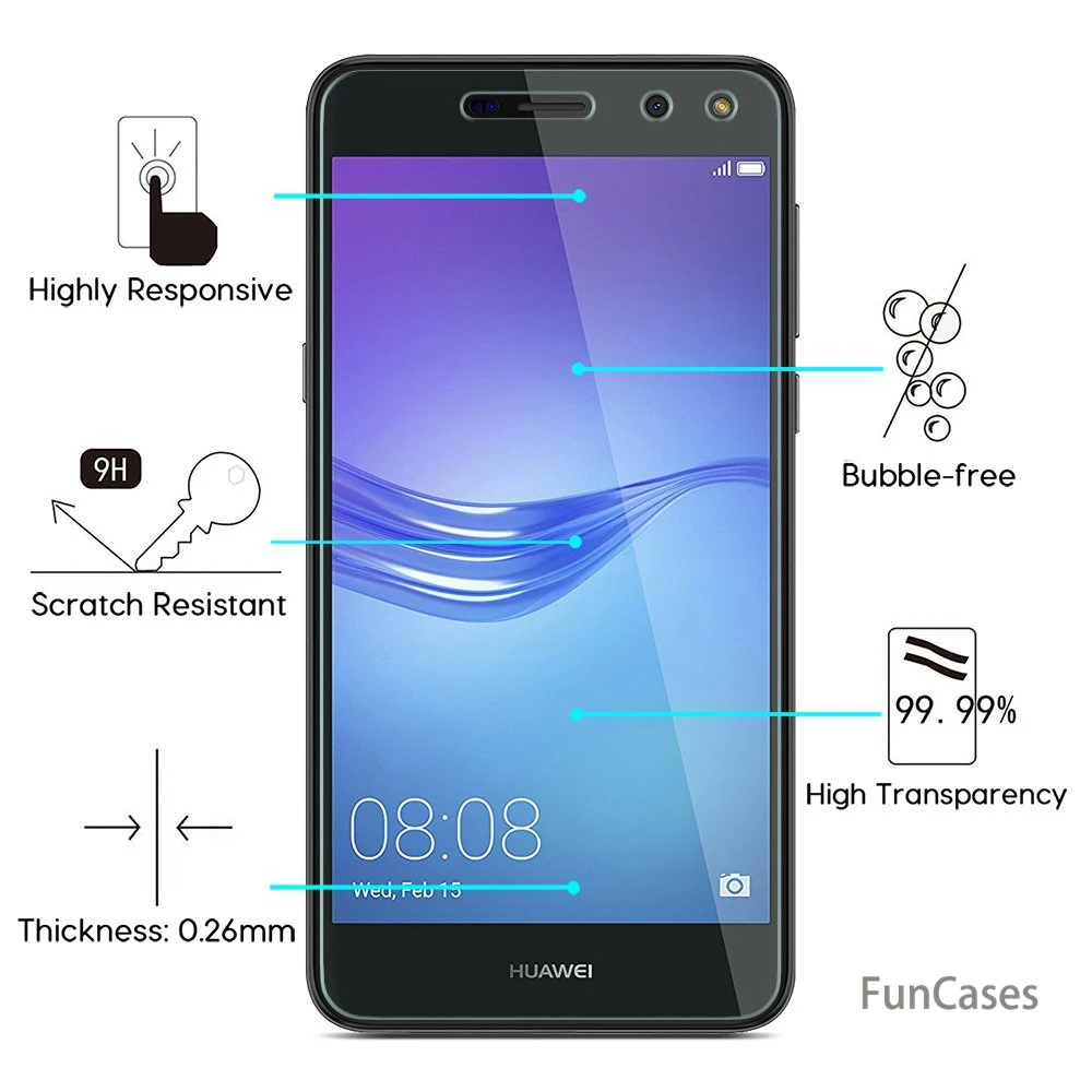 Закаленное Стекло для huawei Y5 Y6 2017 Y3 II Pro Nova молодых защитный экран прозрачный