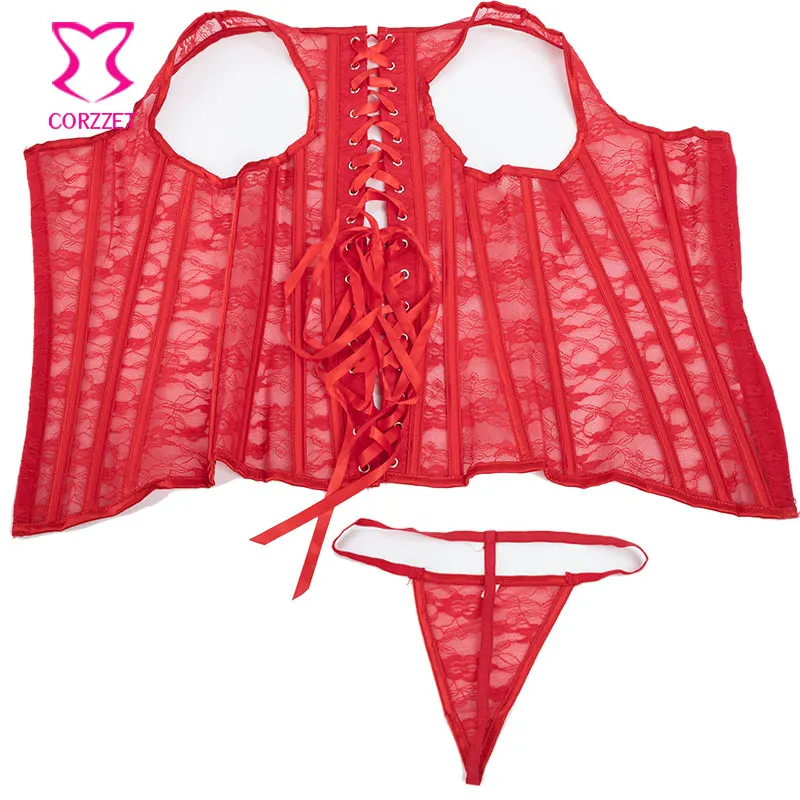 Красный кружевной жилет с u образным вырезом корсет сексуальная Готическая