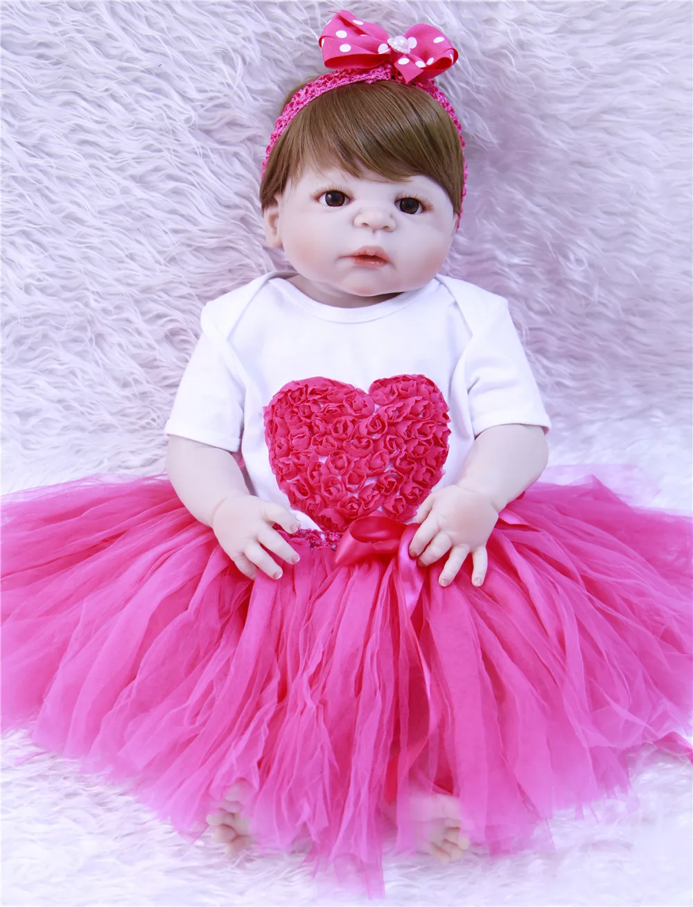 Full Silicone Reborn Baby girl Doll 55cm brown eyes Bebe Menina Kid Christmas Gift Bath Toy safe and non-toxic Handmade | Игрушки и