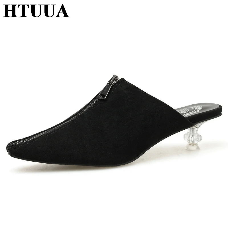 HTUUA/брендовые Модные женские тапочки повседневные туфли без задника на молнии