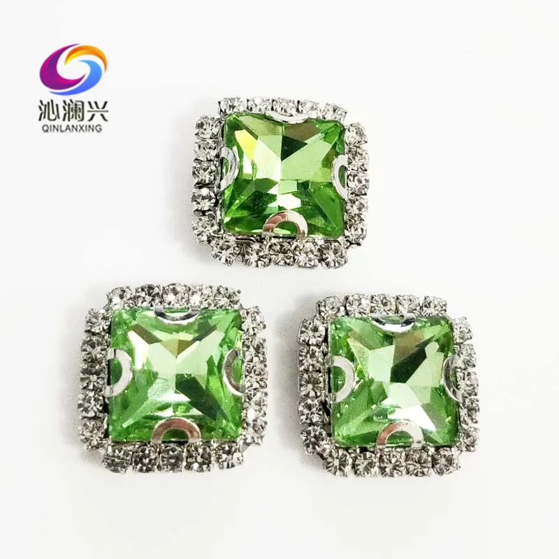 

Light green square shape high quality Crystal glass buckle,silver base sew on rhinestones for Diy/jewelry accessories SQK15