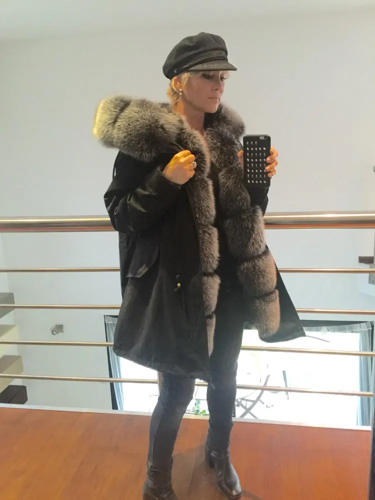 Женская парка с подкладкой из натурального Лисьего меха|real fox fur|genuine furfox fur |