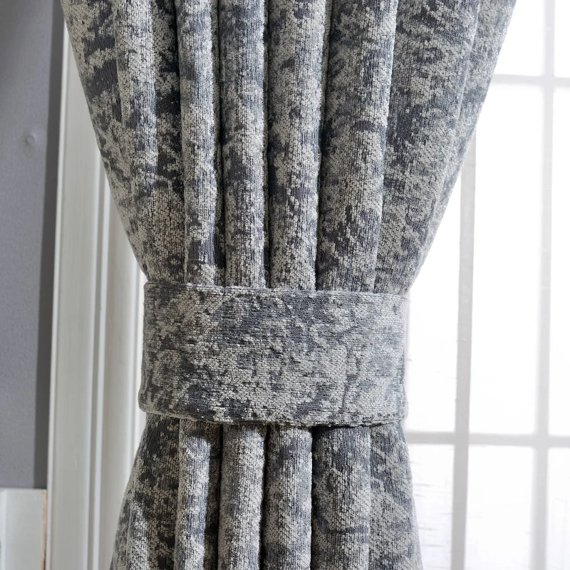 

Custom curtains luxury Nordic Simple modern chenille Jacquard thick grey cloth blackout curtain tulle drapes N409