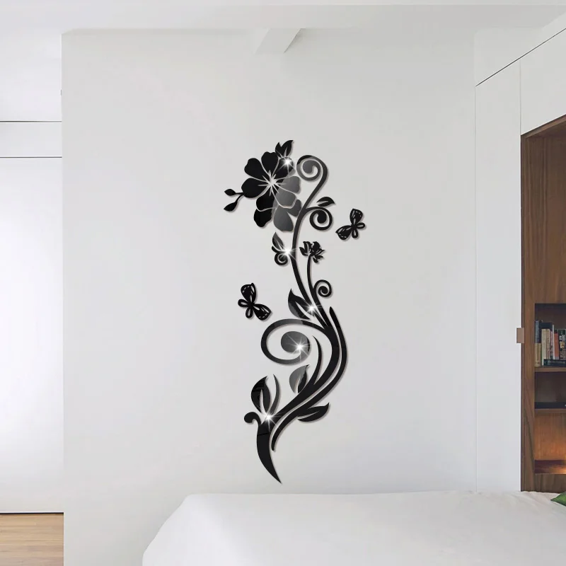 Роза цветок ротанга акриловый зеркальный декоративный стикер 3D художественный