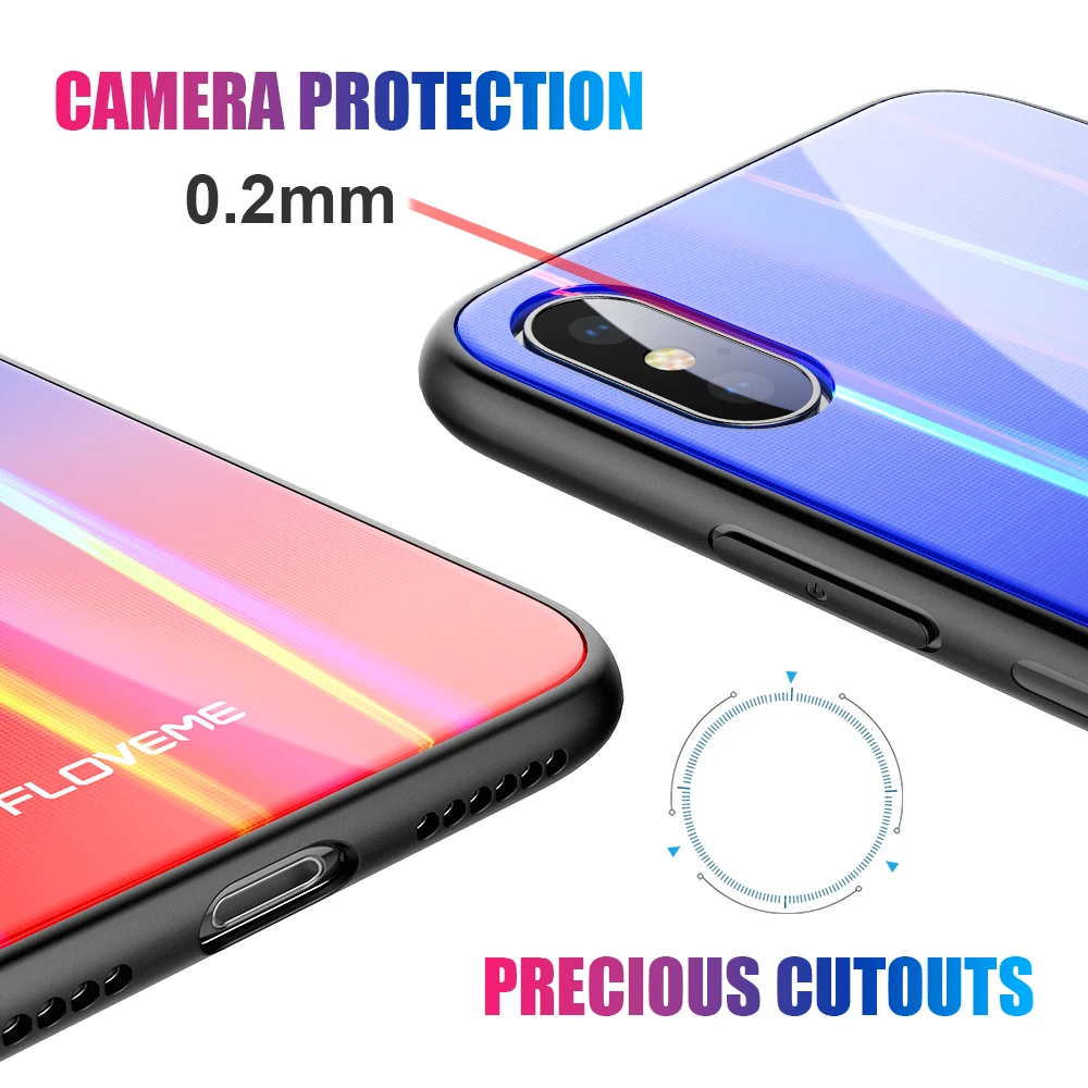 FLOVEME Роскошный чехол из закаленного стекла с градиентом Авроры для iPhone X XS MAX XR