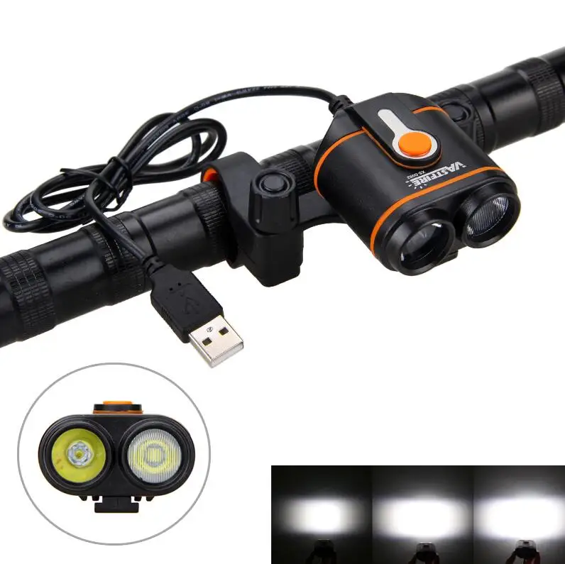 Черный USB порт передний велосипедный головной светильник 1600LM 2XT6 светодиодный велосипедный светильник 4 режима велосипедная лампа Аксессуары для велосипеда - Цвет: Черный