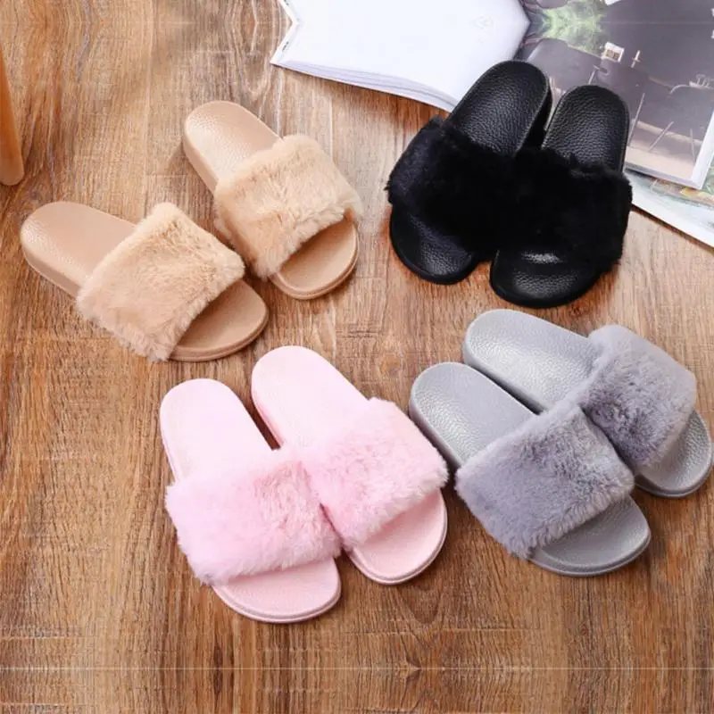2018 женские тапочки на плоской подошве сезон осень зима плюшевые туфли Модные