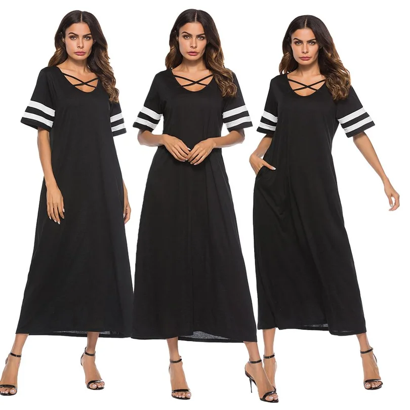 Для женщин ТРАПЕЦИЕВИДНОЕ длинное платье короткий рукав Повседневное v образным