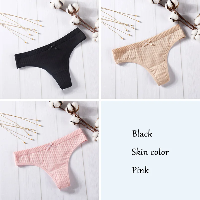 Black-Skin-Pink Сексуальные стринги, женские хлопковые стринги, трусики для женщин, трусики-стринги, нижнее белье, интимное белье, дамское нижнее белье с Т-образной спинкой, низкая посадка, 3 шт./партия - Цвет: Black-Skin-Pink