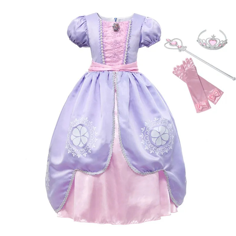 Sofia Dress Set 01 MUABABY девушки София платье детей короткий рукав Делюкс София принцесса костюм Дети Хэллоуин косплей фантазии вечерние платья - Цвет: Sofia Dress Set 01