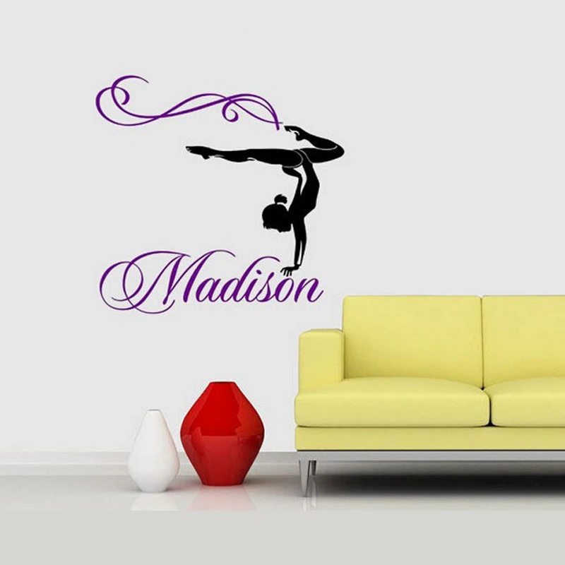 

Any Name Printed Gymnast Wall Stickers Home Decor Removable PVC Wall Art For Bedroom