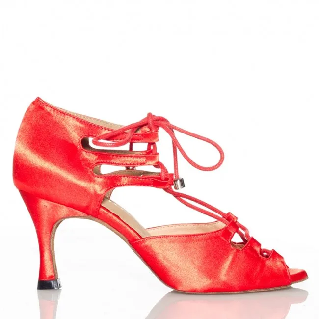 Красный Черный Полосатый Атлас туфли для латинских танцев Женская Обувь бальных