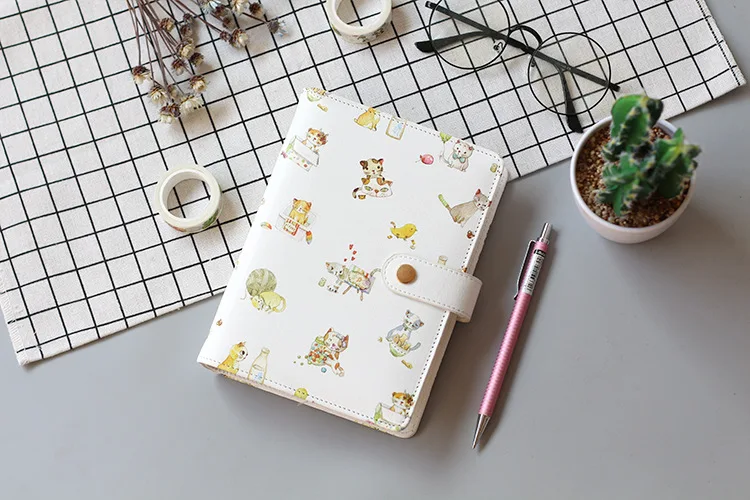 Harphia binder, планировщик A6, туристические журналы, кольцо, с принтом в виде листа, блокнот, спиральные планировщики, креативный дневник, программа, подарок, Органайзер - Цвет: Kitten