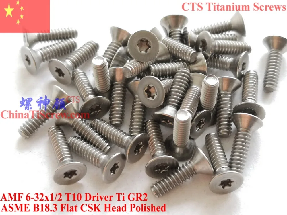 

Titanium screws 6-32x1/2 Flat CSK Head Torx T10 Driver Ti GR2 Polished 50 pcs