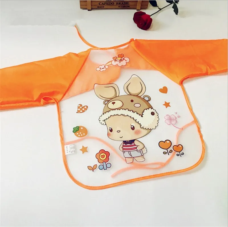 Orange Детские нагрудники с рисунками из мультфильмов для кормления, водонепроницаемые детские нагрудники с длинными рукавами для новорожденных - Цвет: Orange