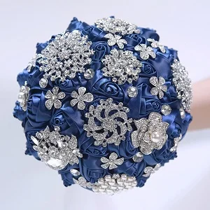 5 Bling кристалл украшенный атласная роза ручной работы свадебные букеты цветы кристалл брошь ручной работы заказной букет на заказ - Цвет: 5