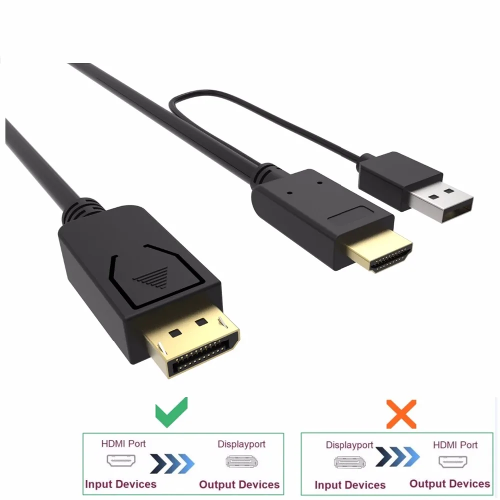 HDMI к DisplayPort адаптер конвертер 2 м кабель с Usb питания 4k Hdmi К DP для Macbook Dell монитор Hdtv