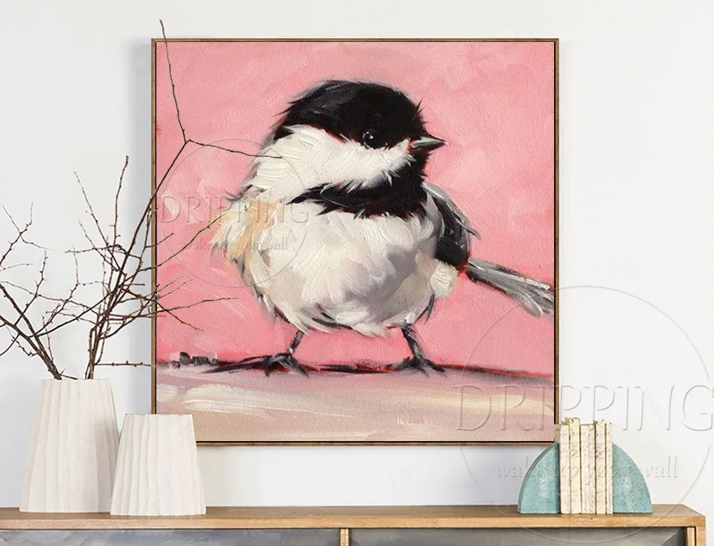 Картина маслом на холсте с изображением животных маленькой птицы | Дом и сад