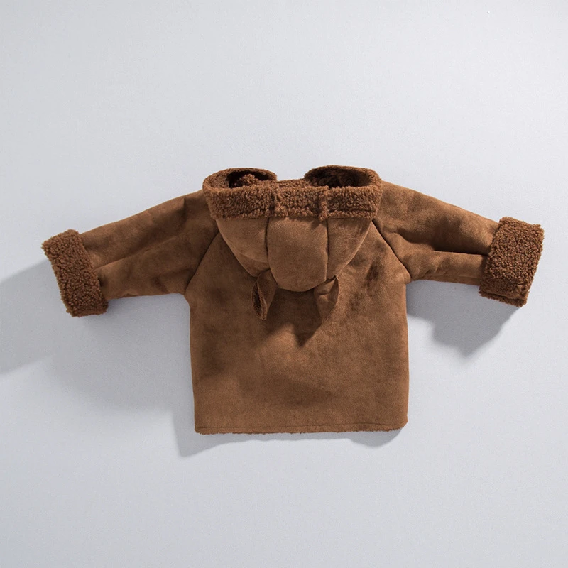 Хлопковая замшевая куртка с искусственным мехом для маленьких девочек милое