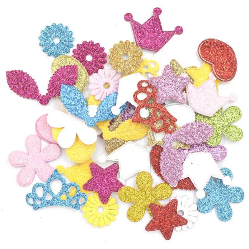 400 шт Смешанные блестки кожа ткань корона лист цветок бант звезда нашивки ручная