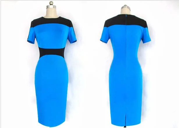 Dropshipping New Womens Pinup Rockabilly Colorblock Bodycon Stretch Shift Wiggle Pencil Knee-Length Dress Plus Size: S-XL | Женская