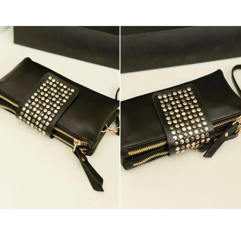 

Lady Wallet Women Black Rivet Stud Handbag PU Leather Purse Clutch Wallet Women Card Bag Small Crossbody Bag Billetera Mujer