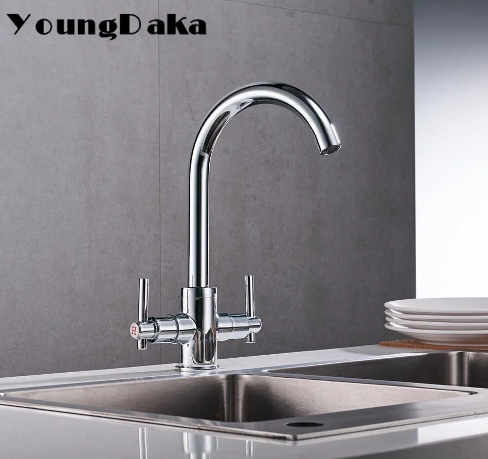 Смеситель для кухонной мойки из твердой латуни современный хромированный