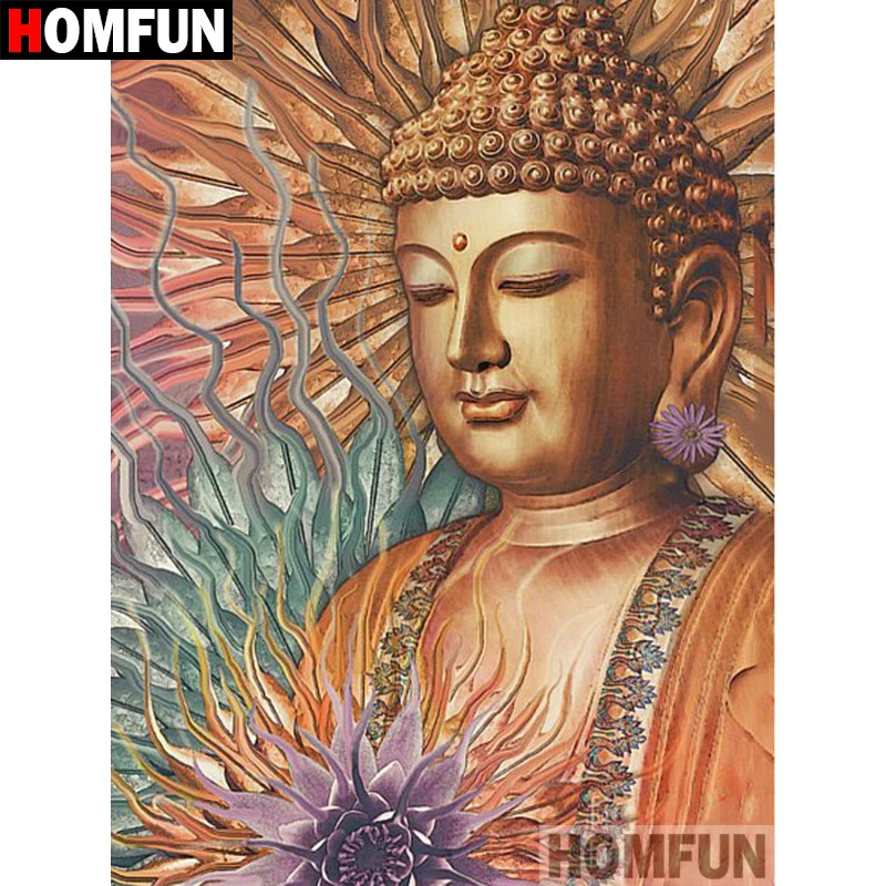 Алмазная картина HOMFUN A01103 религиозный Будда Стразы 5D с полным заполнением вышивка