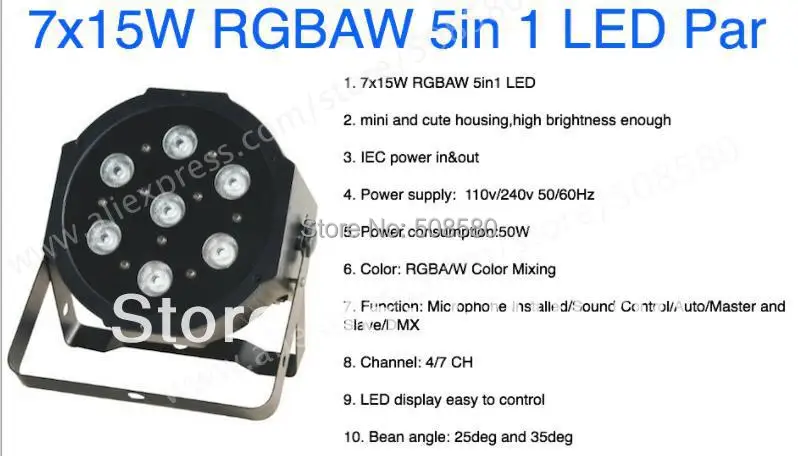 10 шт./лот ADJ LED Par Light 7x15 Вт RGBAW плоский оттенок 5 в 1 Вход IEC/Выход Тонкий par38 огни DMX Megar