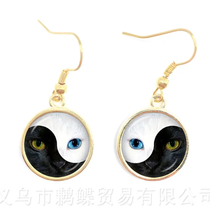 Китайский Yinyang Taichi Ба ва кошачьи глаза висячие серьги черно белые новые