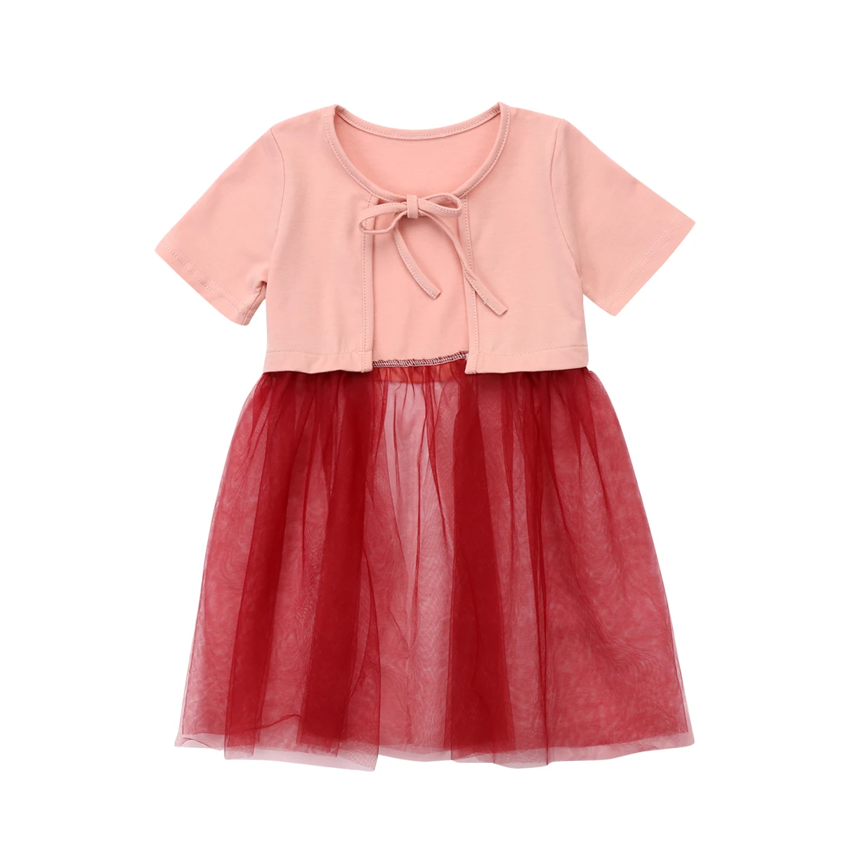 Детская кружевная тюлевый с коротким рукавом для маленьких девочек