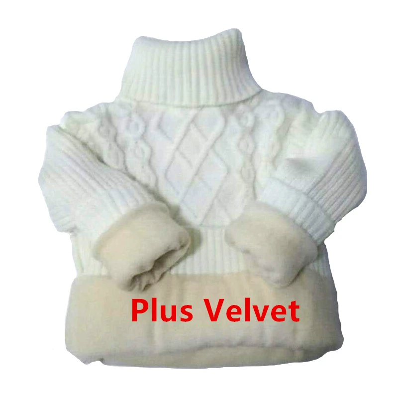 white plus velvet Детские свитера для мальчиков и девочек; осенне-зимний вязаный пуловер для школьников; теплая верхняя одежда; бархатный свитер с высоким воротником; одежда - Цвет: white plus velvet