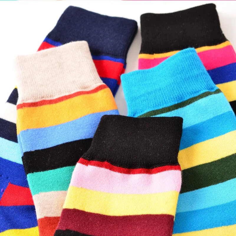 Новые яркие Для мужчин экипажа хлопок полосатый рисунок Happy Socks британский стиль