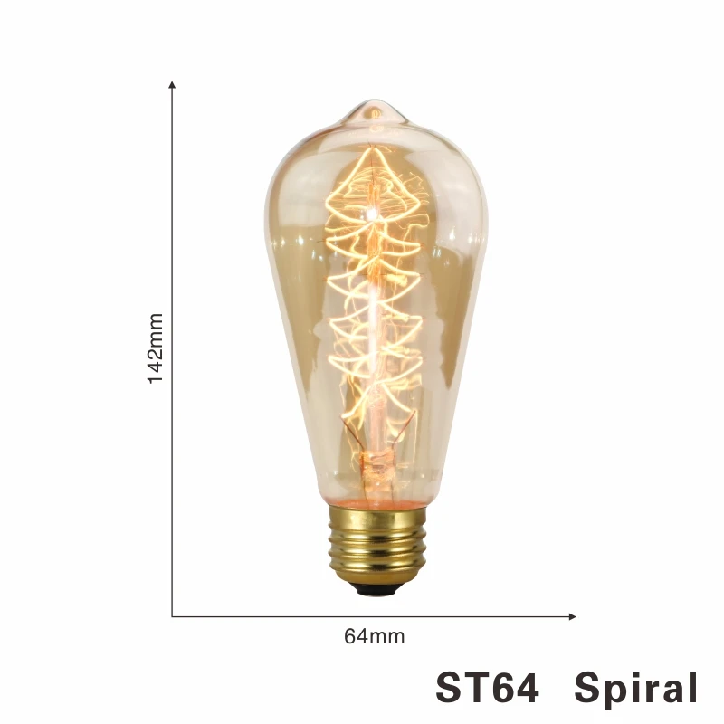 ST64 Spiral E27 40W LARZI Ретро Винтаж светодиодный спираль лампа накаливания светильник лампочка 2200K 4W 40W 220V затемнения Эдисон лампы C35 T10 T45 A19 A60 ST64 G80 G95 G125 - Цвет: ST64 Spiral E27 40W