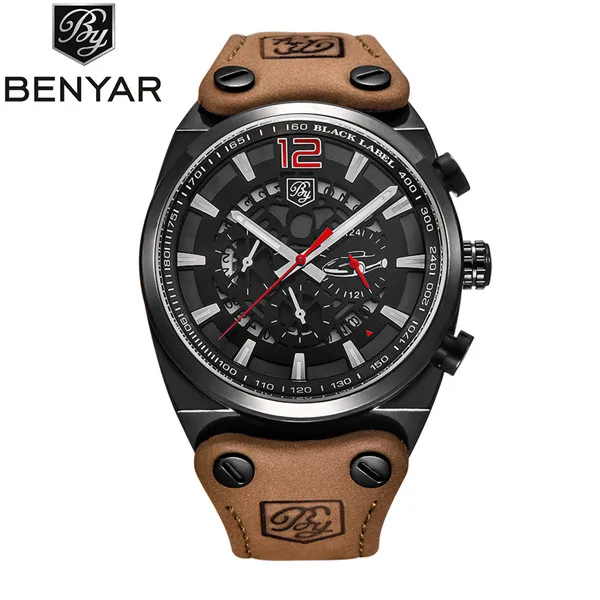 black red B BENYAR большой циферблат дизайн хронограф спортивные мужские часы модный бренд военные водонепроницаемые кварцевые часы Relogio Masculino - Цвет: black red B