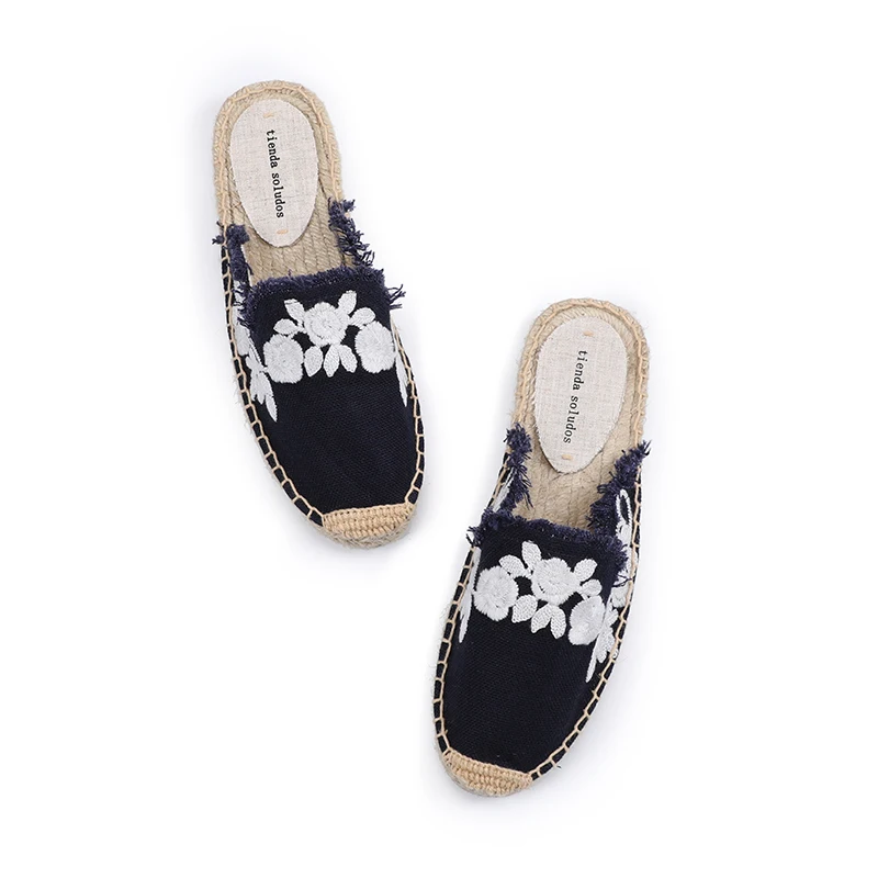 Pantufa Women Shoes Tienda Soludos Slippers Cotton Fabric Sale Promotion Hemp Rubber Summer Slides Zapatos De Mujer Floral