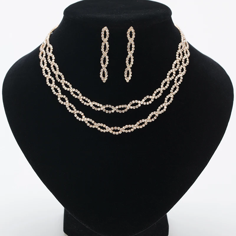 YFJEWE Austrian Crystal long Necklace Earrings Sets Fashion Wedding Accessories Jewelry Women Gold and Silver Color N327 | Украшения и
