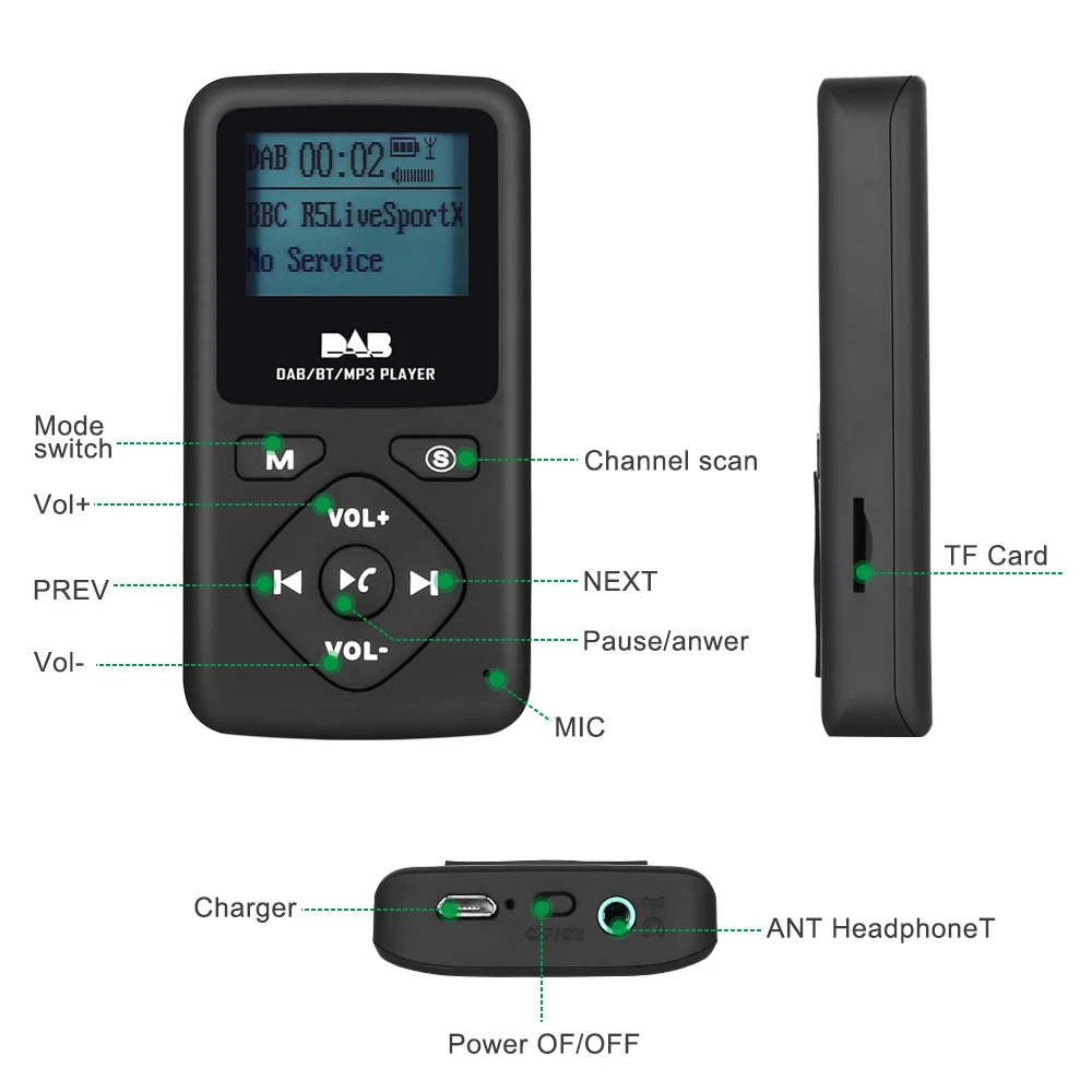 Портативный DAB/DAB + радио мини карманные цифровые радиоприемники Bluetooth 4 0 ЖК-экран