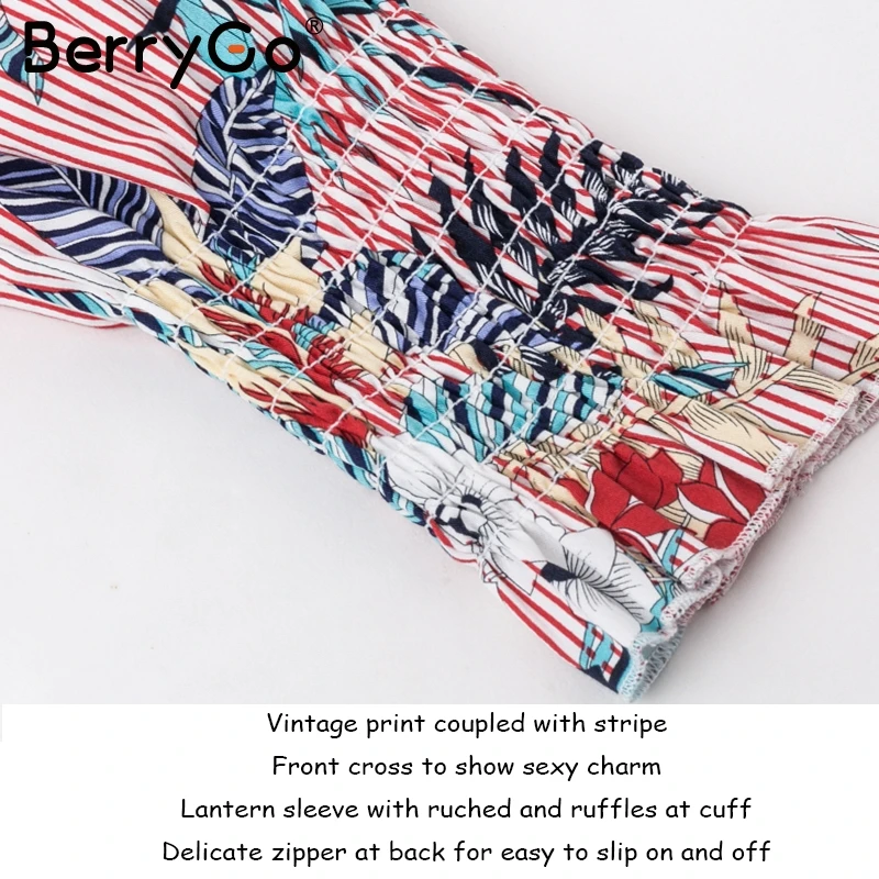 Женская блузка с открытыми плечами BerryGo винтажная мини рубашка принтом Летняя