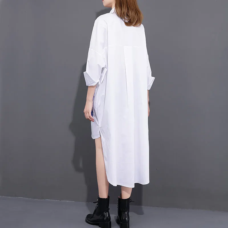 BringBring Лето 2017 г. Свободная рубашка для Для женщин негабаритные длинные белая