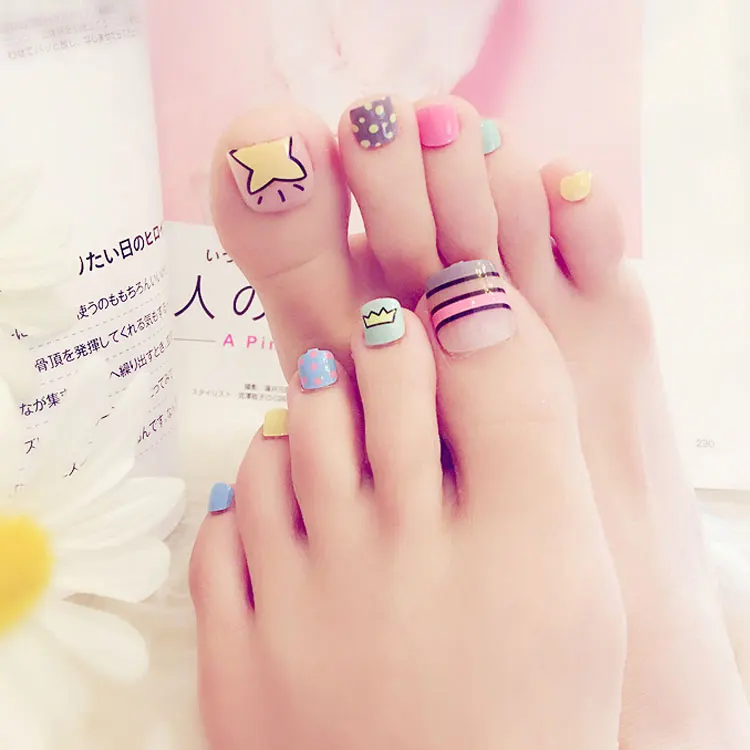 24 шт./кор. сетевая ножка DIY клей Toenail таблетки накладки наклейки на ногти патчи