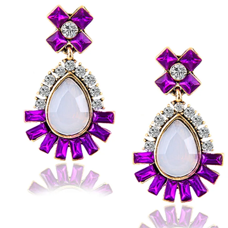 E039 Модные украшения фиолетовый цветок со стразами серьги Винтаж воды дизайн Для