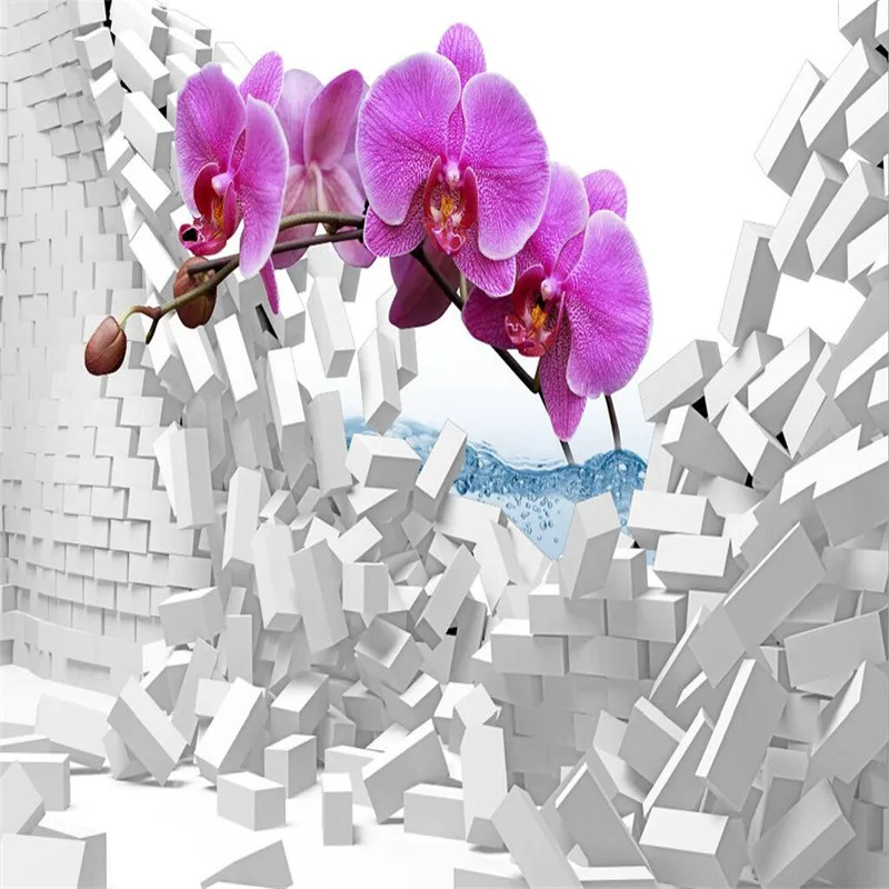 3d обои для гостиной с изображением сливы и белого кирпича|modern mural|murales de pared 3dwhite brick